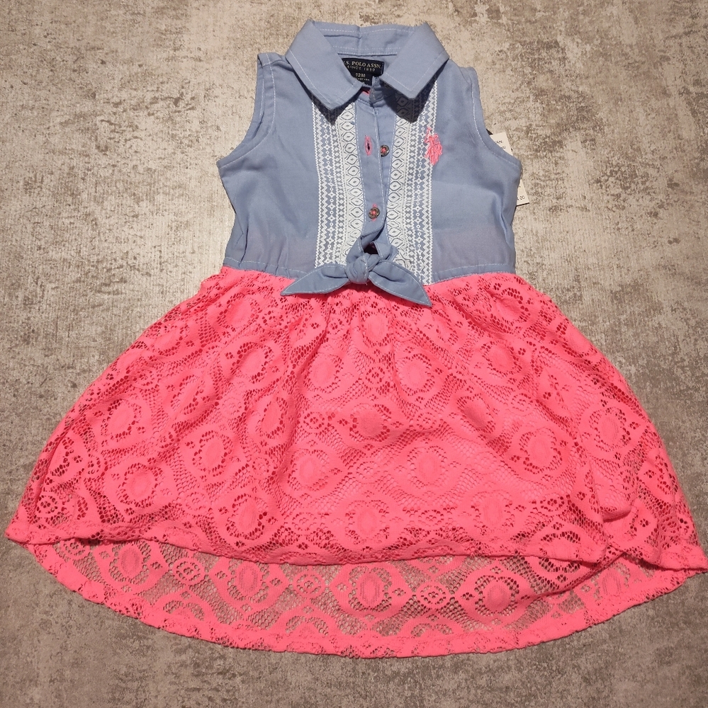 U.S. Polo Assn. Blue and Pink Buttoned Sundress